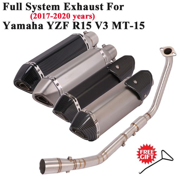 

full system motorcycle exhaust escape for yzf r15 v3 mt-15 slip on modified front tube middle link pipe muffler db killer