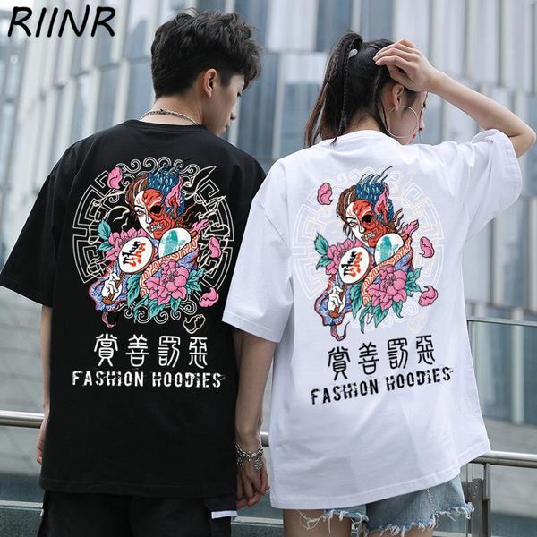 

riinr 2020 street trend hip-hop half-sleeved men's t-shirt hong kong style loose half-sleeved couple dress