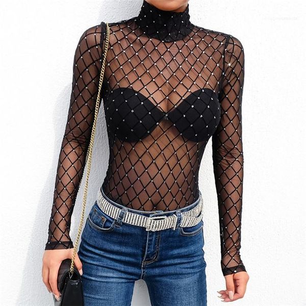

females fashion clothes women black fishnet hollow out jumpsuits designer night club ladies rhinestone see though slim tees, White