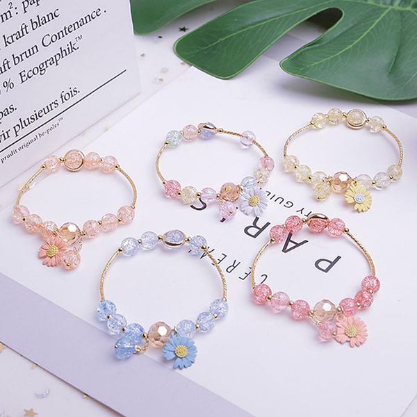 

new fashion grystal & glass daisy dangles charm bracelet chain diy bracelet for women girls party jewelry gift 2020, Black
