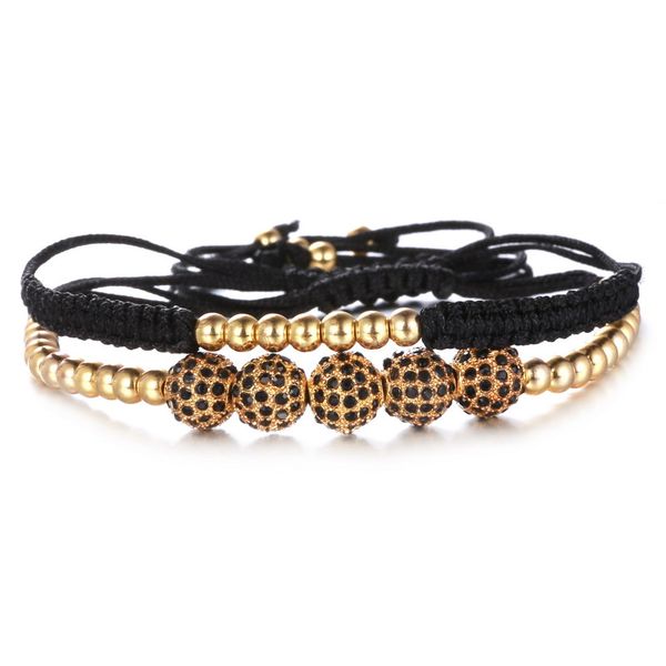 

design double bracelet brass ball beads bracelet braiding bangle for men and women, Black