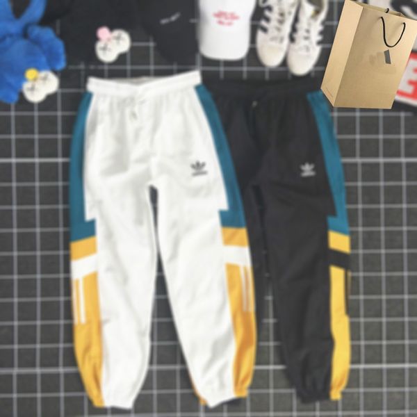 

20fw men sweatpant fashion designer mens pant with leaf 3 stripes panelled pattern loose drawstring casual sport trouser, Black