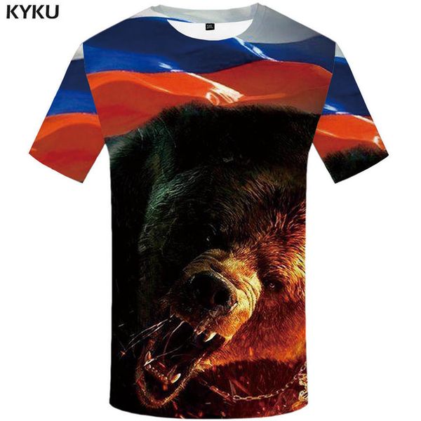 

brand russia bear russian flag 3d anime male 3d print shirts funny harajuku kawaii men clothing