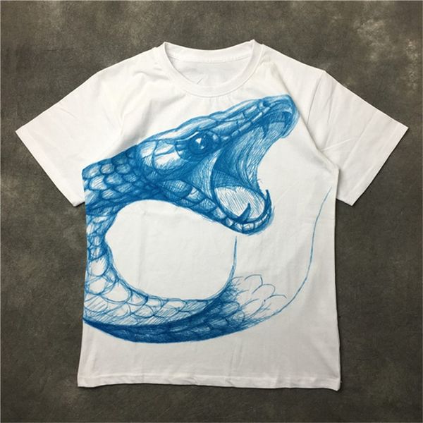 

street fashion famous mens t shirt 2020 snake print couples polos short sleeve shirts men women style hip hop pullover tee, White;black