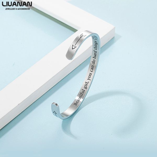 

6mm stainless steel women bangles inspiration gift for women daughter friendship bracelets jewelry mantra bracelet, Black