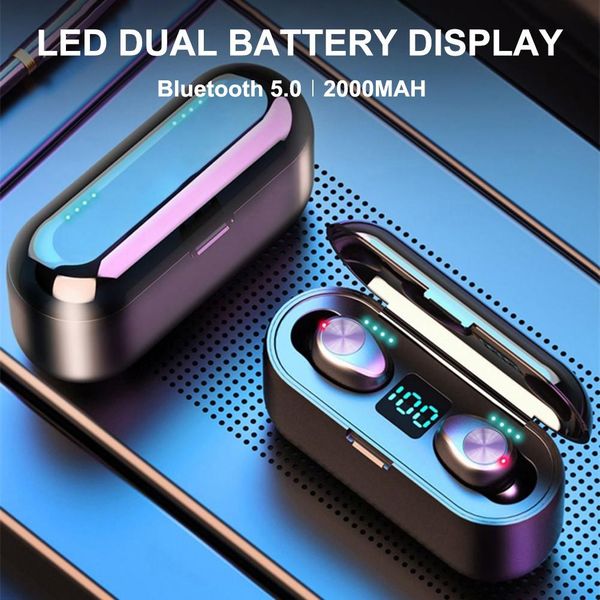 

f9 tws bluetooth 5.0 wireless earphones headphone 2200mah power bank 9d stereo sports waterproof earbuds headset with microphone