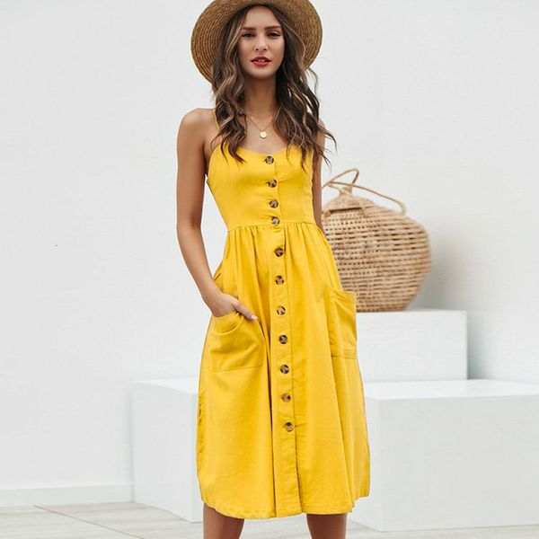 

elegant button women dress pocket polka dots yellow cotton midi dress summer casual female plus size lady beach vestidos, Black;white
