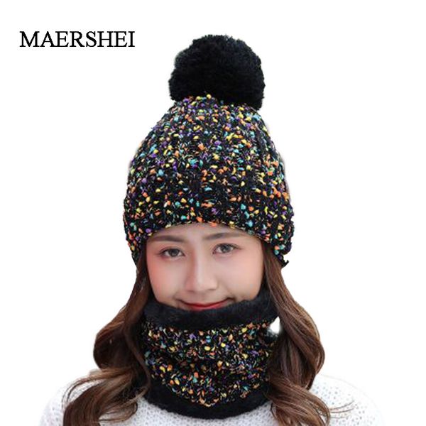 

woman knit beanie hat and scarf set hairball pom pom hats female thick hat 2pcs winter warm cute girls fashion cap collar suit, Blue;gray