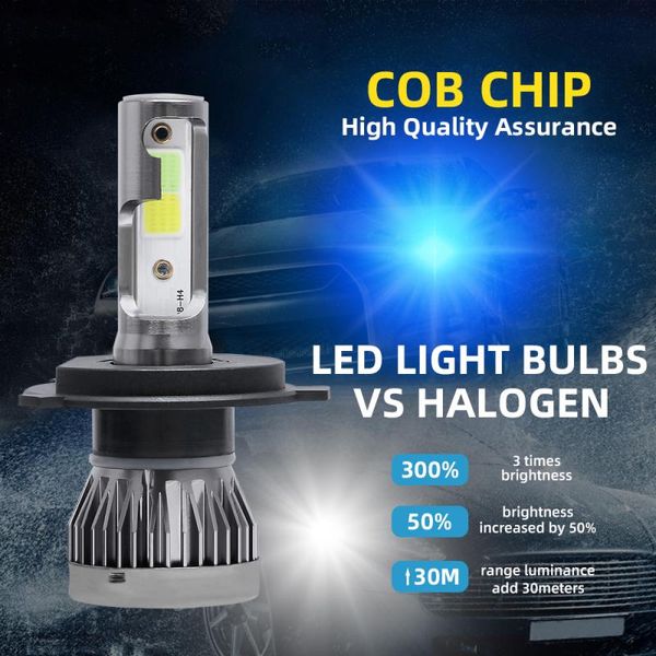 

h4 9003 2 led headlight conversion kit cob hi/lo beam bulbs 90w 12000lm high power 6000k white + 8000k blue light
