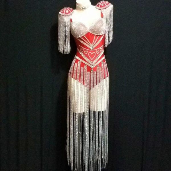 

nightclub bar jazz dance stage costumes women sequin tassel bodysuit rhinestone performance jumpsuits female singer costume, Black;white