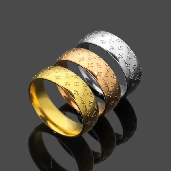 

europe america style men lady women titanium steel engraved v initials four leaf flower cambered surface lovers rings size us6-us9, Silver