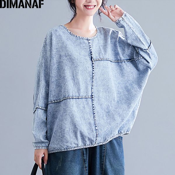 

dimanaf plus size women sweatshirts denim vintage female shirts winter batwing sleeve big size loose casual clothing 2020, Black