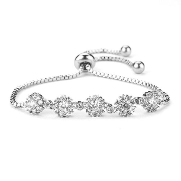 

shiny cubic zirconia snowflake bracelet for women girls adjustable fashion simple bangle jewelry accessory, Black