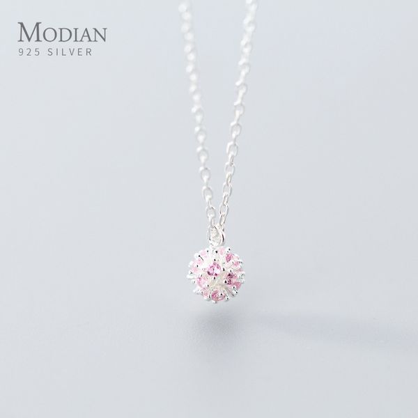 

modian genuine 925 sterling silver round design pink cz necklace pendant for women chain necklaces pearl jewelry collar