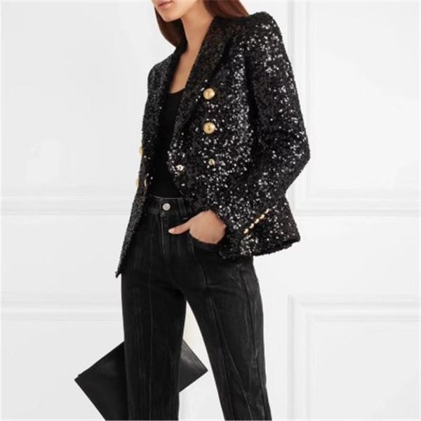 

famale skinny double breasted apparel lapel neck solid color womens blazer womens designer sequins cardigan blazers casual, White;black