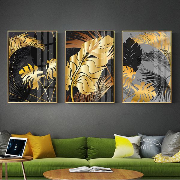 

paintings black golden leaf canvas painting nordic plants posters and print abstract wall art pictures for living room modern decor