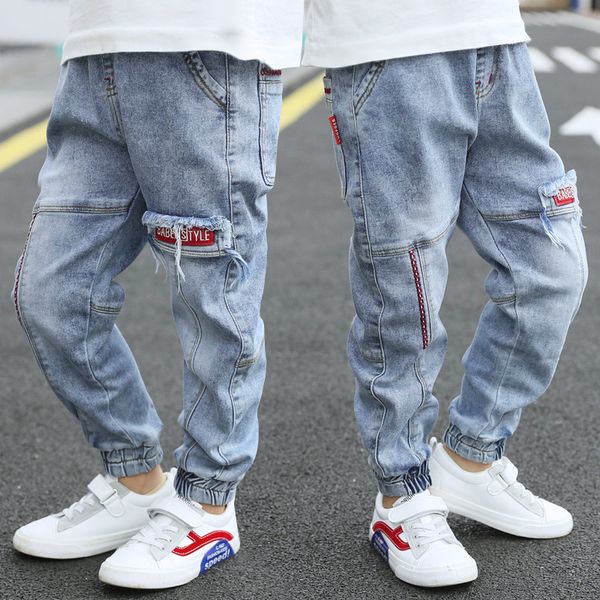 

kids pants boys jeans autumn 2020 new korean version of children's boy pant soft denim juvenile ankle-length pants cotton casual, Blue