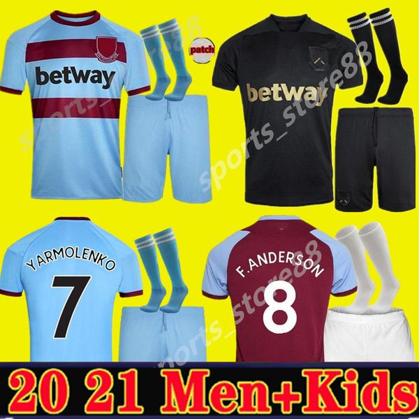 

20 21 west soccer jersey ham 2020 2021 united noble jerseys anderson rice noble football shirts men kit 125 years 125th third black, Black;yellow