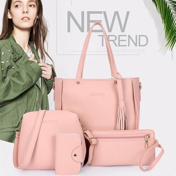 

fashion women's shoulder bag 4pcs pu leather solid tassel messenger bag portable purse clutch mini