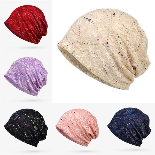

thin lace beanie turban hat pregnant female solid color jacquard hat new arrival summer women caps skullies, Blue;gray
