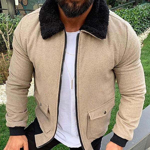 

lapel neck winter jacket mens fashion long sleeve thick warm coats casual solid colors jacket designer, Black;brown
