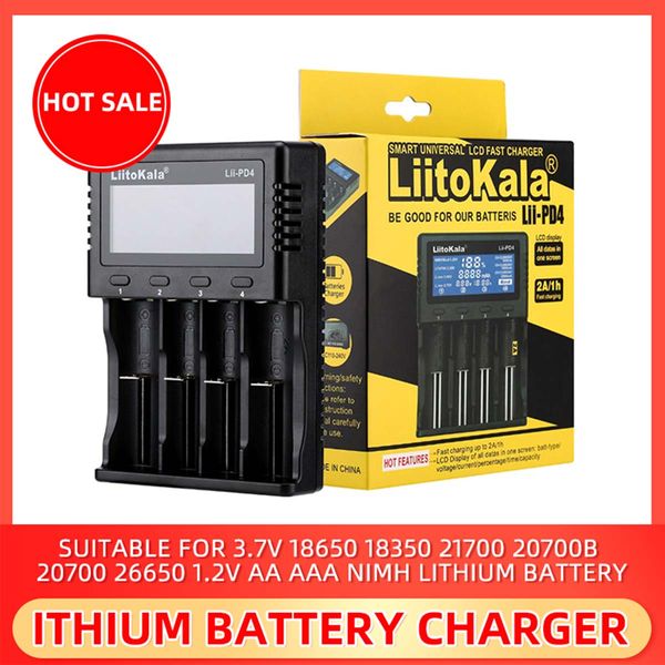 

lii-pd4 charger can charge 4 batteries 1.2v 3.7v support 18650 18350 21700 20700b 20700 26650 1.2v aa aaa nimh lithium battery charger