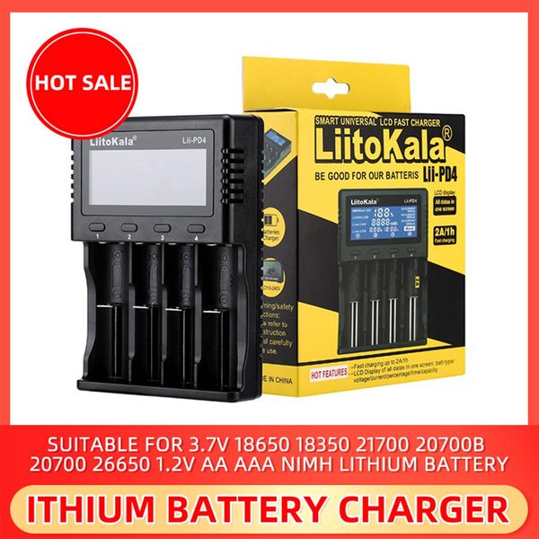 

lii-pd4 charger can charge 4 batteries 1.2v 3.7v support 18650 18350 21700 20700b 20700 26650 1.2v aa aaa nimh lithium battery charger