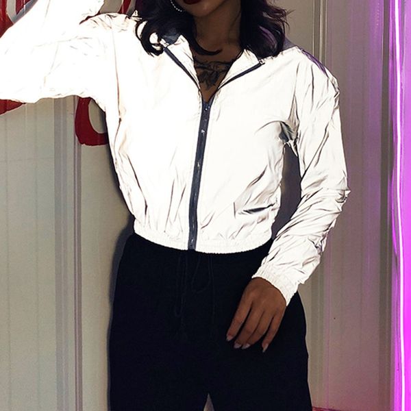 

women's jackets fashion flash reflective jacket women harajuku for girls coat night streetwear lady clothes, Black;brown