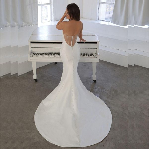 Abiti da sposa semplici a sirena in raso bianco con scollo a cuore e decorazione con fiocco grande, abito da sposa, abito da sposa con applicazioni di pizzo e strascico289t