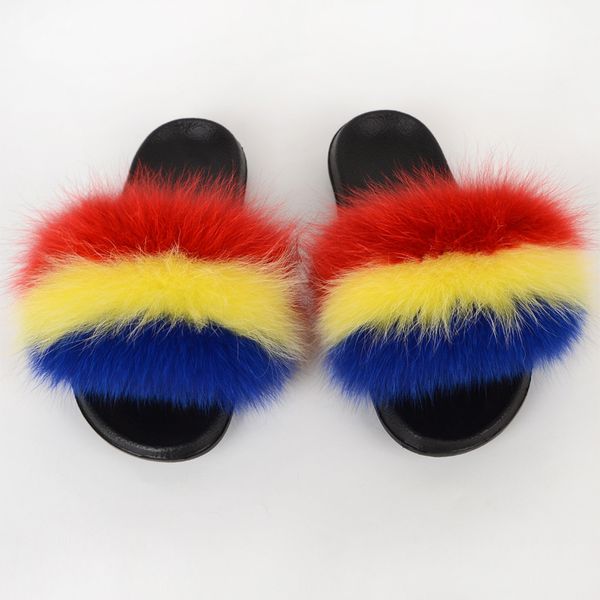 

women slippers fluffy outdoor fur slides female summer shoes women sandals flat footwear, Black