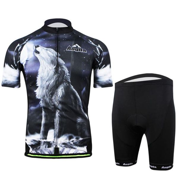 

aogda howlin wolf cycling jersey set men short sleeve bicycle cycling sets mtb summer bike clothing roupa ciclismo, Black;blue