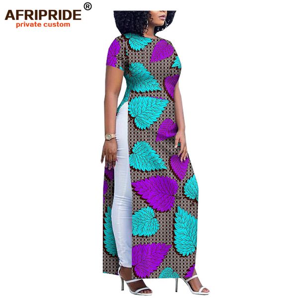 

africa print casual dress for woman afripride tailor made short sleeve waist split ankle length female cotton dress a1825070, Black;gray
