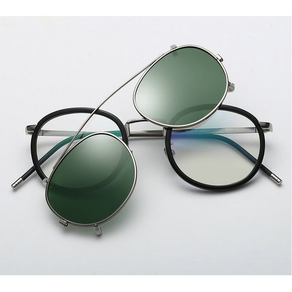 

new fashion men punk style flip flip sunglasses lens detachable retro polarized driving dual-use mirror clip sunglasses nx, White;black