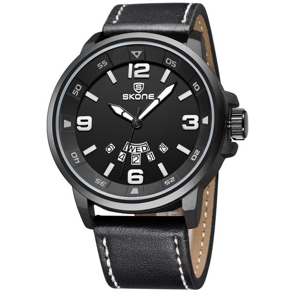 

casual fashion simple personality dial week display luminous waterproof multi-function leather strap quartz watch, Slivery;brown