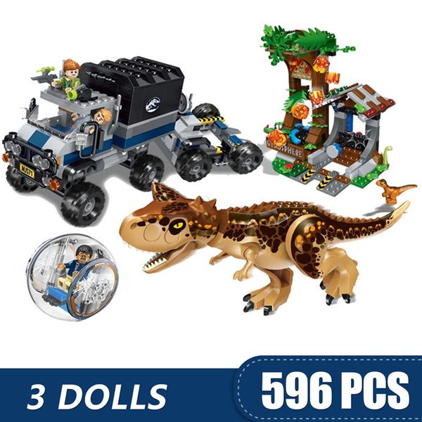 

596pcs small building blocks toys compatible with legoing jurassic world dinosaur carnotaurus gyrosphere escape gift for boys children diy