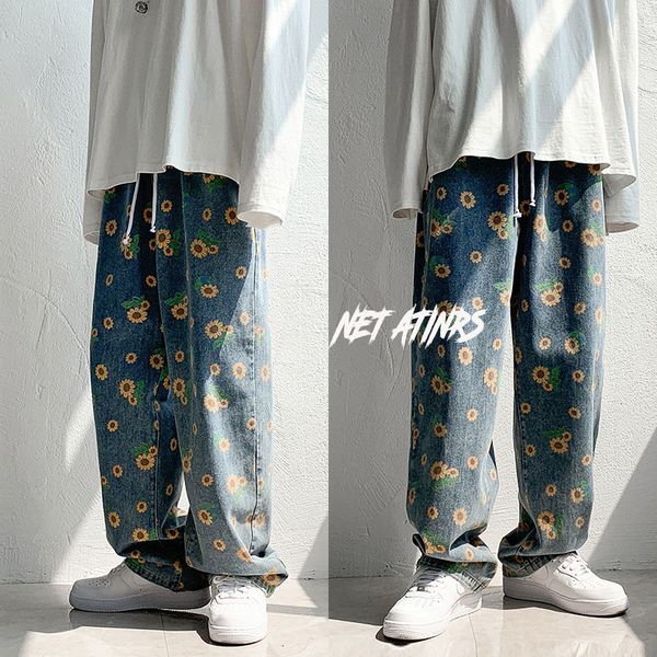 

hip hop men's graphic printed jeans woman 2020 autumn fashion trousers casual oversize korean streetwear male pants, Blue