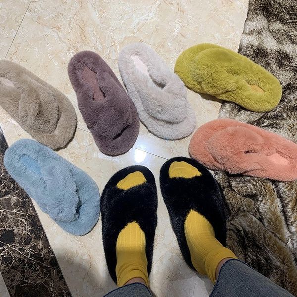 

ladies warm slippers, winter shoes, flat-soled house slippers, ladies indoor shoes, artificial fur plush soft-soled slippers, Black