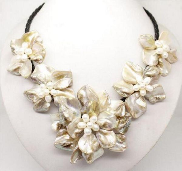 

fashion jewelry beautiful pink pearl shell mother of crystal pearl flower pendant necklace, Silver