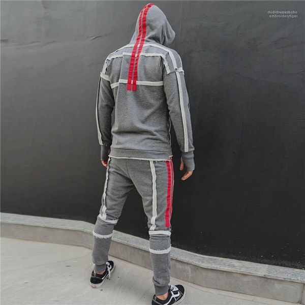 

pieces pants autumn street style long sleeved striped panelled hooded mens sports tracksuits hip hop mens designer tracksuits 2, Gray