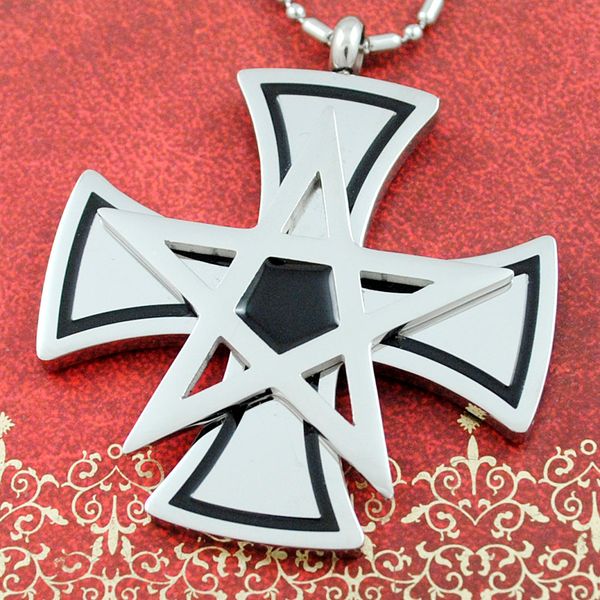 

amumiu religious charm pentacle cross pendant necklace 316l stainless steel jewelry for men women fine christmas gifts kp1724, Silver