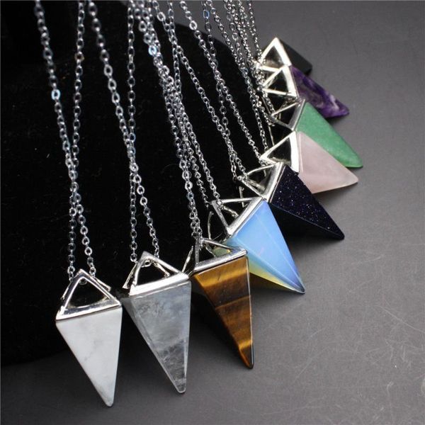 

stone pendant charm necklace women fashion chain necklaces lady girls party travel gifts, Silver