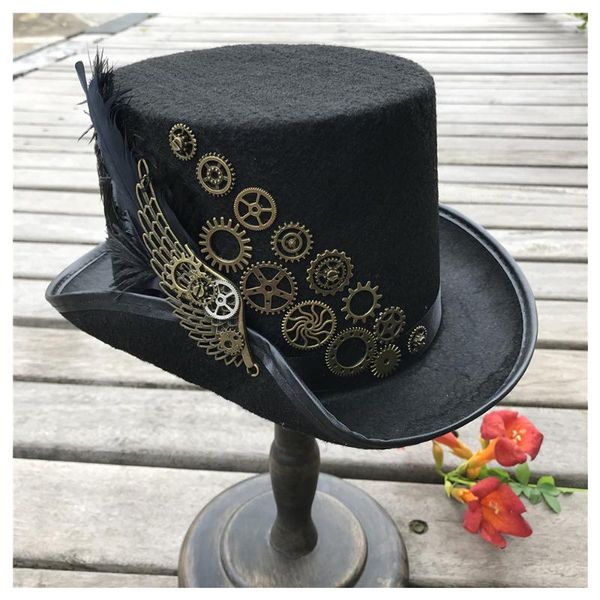 

high-end men women handmade steampunk hat with metal gear stage magic hat party size 57cm steampunk, Blue;gray