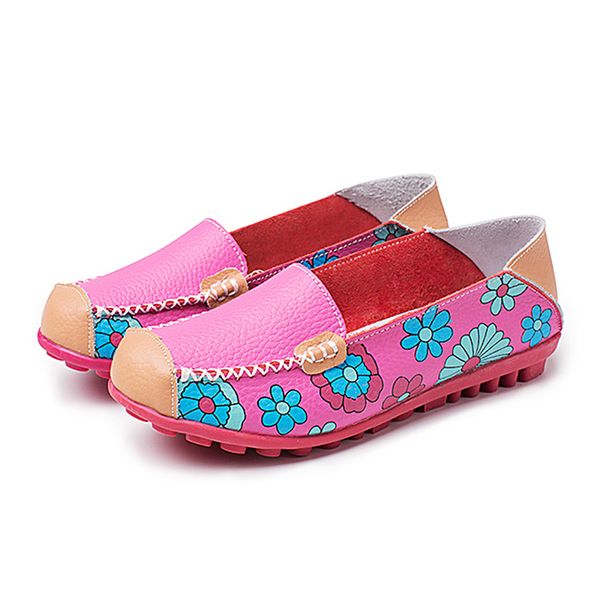 

высокое качество натуральная кожа женщины flats лодка обувь удобная мягкая gommino квартиры мода цветы печать плоское лоферы, Black