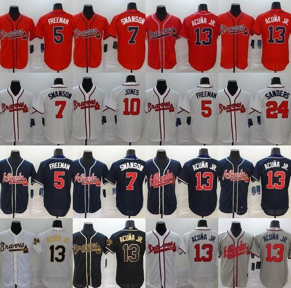 

2020 braves men women kids 13 ronald acuna jr jersey 5 freddie an 7 dansby swanson 24 deion sanders baseball jersey, Blue;black