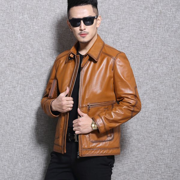 

real cow leather jacket men spring autumn motorcycle genuine 100% cowhide coat men leather jackets l16c3106 kj1333, Black