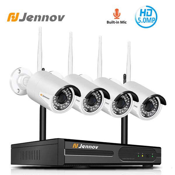 

jennov 4ch h.264 5mp outdoor video surveillance wireless ip camera audio security wifi hd camera system home cctv set nvr kit