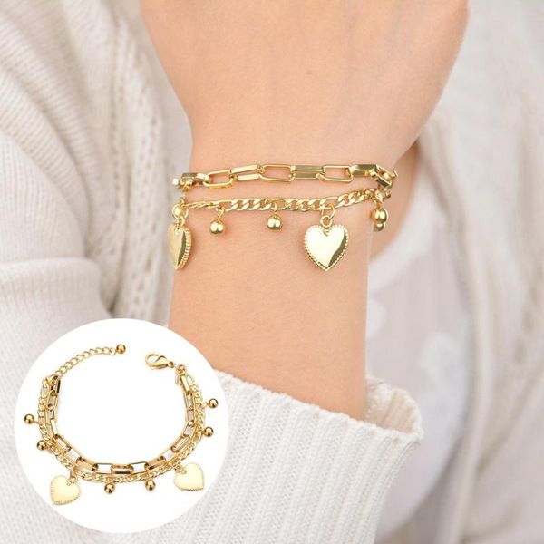 

boho women multi-layer chain beads love heart jewelry lady bangle bracelet, Black