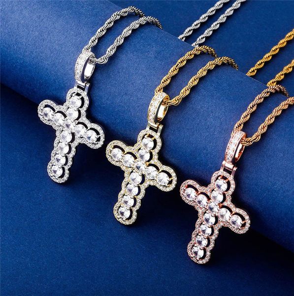 Collana con croce da uomo e donna Collana con ciondolo a doppia croce in CZ placcato oro con collana a catena in corda gratuita Bel regalo
