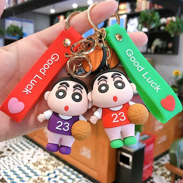 

2020 creative crayon shin-chan keychain cute cartoon childhood anime basketball keychains kids men women keyring jewelry gifts, Silver