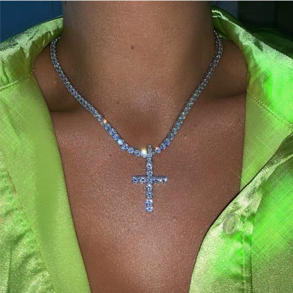 

2020 hip hop women crystal cross pendant necklace jewelry pendentifs homme choker collares kpop chain necklace collier femme, Silver
